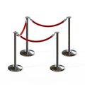 Montour Line Stanchion Post and Rope Kit Sat.Steel, 4 Flat Top 3 Red Rope C-Kit-4-SS-FL-3-ER-RD-PS